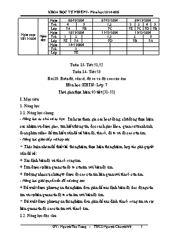 Kế hoạch bài dạy Khoa học tự nhiên 7 (Cánh diều) - Tuần 13+14 - Bài 10: Biên độ, tần suất, độ to và độ cao của âm - Năm học 2024-2025 - Nguyễn Thu Trang