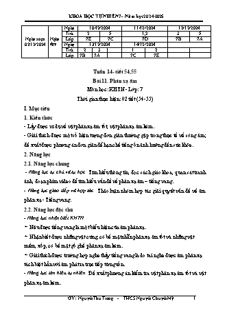 Kế hoạch bài dạy Khoa học tự nhiên 7 (Cánh diều)- Tuần 14 - Bài 11: Phản xạ âm - Năm học 2024-2025 - Nguyễn Thu Trang