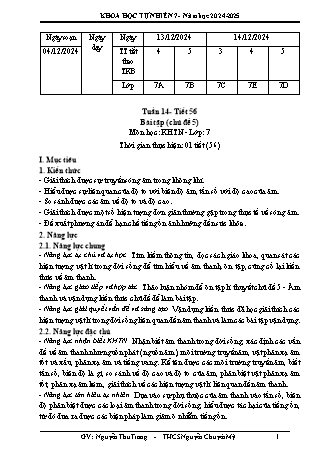 Kế hoạch bài dạy Khoa học tự nhiên 7 (Cánh diều) - Tuần 14 - Bài tập chủ đề 5 - Năm học 2024-2025 - Nguyễn Thu Trang