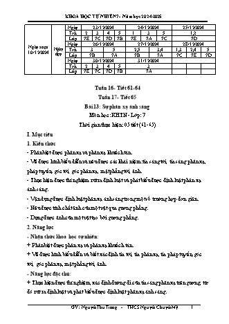 Kế hoạch bài dạy Khoa học tự nhiên 7 (Cánh diều) - Tuần 16+17 - Bài 13: Sự phản xạ ánh sáng - Năm học 2024-2025 - Trường THCS Nguyễn Chuyên Mỹ