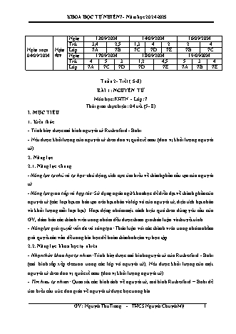 Kế hoạch bài dạy Khoa học tự nhiên 7 (Cánh diều) - Tuần 2 - Bài 1: Nguyên tử - Năm học 2024-2025 - Nguyễn Thu Trang