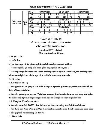 Kế hoạch bài dạy Khoa học tự nhiên 7 (Cánh diều) - Tuần 4+5 - Bài 3: Sơ lược về bảng tuần hoàn các nguyên tố hóa học - Năm học 2024-2025 - Nguyễn Thu Trang
