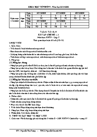 Kế hoạch bài dạy Khoa học tự nhiên 7 (Cánh diều) - Tuần 5 - Bài tập chủ đề 1+2 - Năm học 2024-2025 - Nguyễn Thu Trang