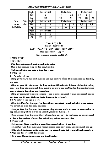 Kế hoạch bài dạy Khoa học tự nhiên 7 (Cánh diều) - Tuần 5+6 - Bài 4: Phân tử, đơn chất, hợp chất - Năm học 2024-2025 - Nguyễn Thu Trang