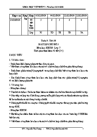 Kế hoạch bài dạy Khoa học tự nhiên 7 (Cánh diều) - Tuần 9 - Bài tập chủ đề 3 - Năm học 2024-2025 - Nguyễn Thu Trang