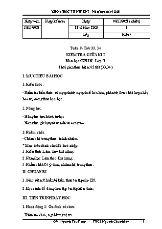 Kế hoạch bài dạy Khoa học tự nhiên 7 (Cánh diều) - Tuần 9 - Kiểm tra giữa học kì 1 - Năm học 2024-2025 - Nguyễn Thu Trang