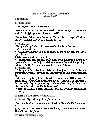 Kế hoạch bài dạy Lịch sử 7 (Kết nối tri thức) - Bài 15: Nước Đại Ngu thời Hồ - Trường THCS Nguyễn Chuyên Mỹ