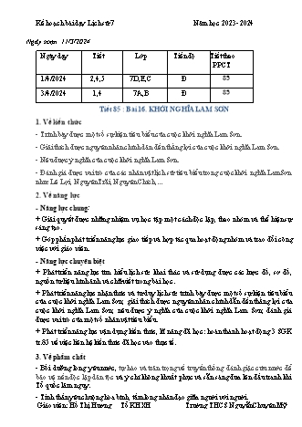 Kế hoạch bài dạy Lịch sử 7 (Kết nối tri thức) - Bài 16: Khởi nghĩa Lam Sơn - Năm học 2023-2024 - Trường THCS Nguyễn Chuyên Mỹ