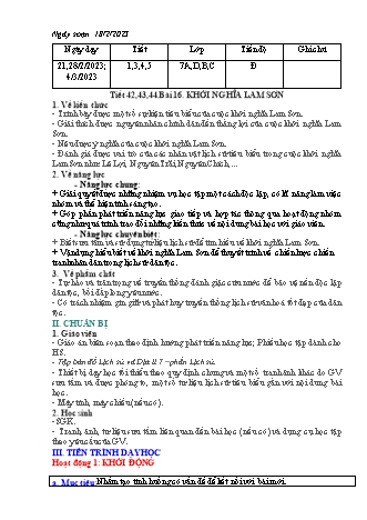 Kế hoạch bài dạy Lịch sử 7 (Kết nối tri thức) - Bài 16: Khởi nghĩa Lam Sơn - Năm học 2022-2023 - Trường THCS Nguyễn Chuyên Mỹ
