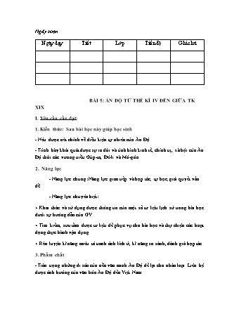 Kế hoạch bài dạy Lịch sử và Địa lí 7 (Kết nối tri thức) - Bài 5: Ấn Độ từ thế kỉ IV đến giữa thế kỉ XIX - Trường THCS Nguyễn Chuyên Mỹ