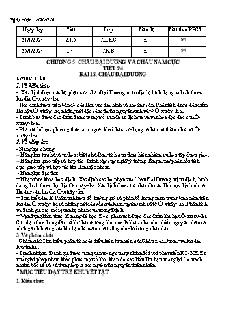 Kế hoạch bài dạy Lịch sử và Địa lí 7 (Kết nối tri thức) - Chương 5 - Bài 18: Châu Đai Dương - Trường THCS Nguyễn Chuyên Mỹ