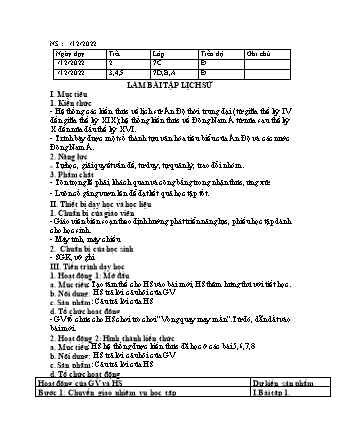 Kế hoạch bài dạy Lịch sử và Địa lí 7 (Kết nối tri thức) - Làm bài tập Lịch sử - Năm học 2022-2023 - Trường THCS Nguyễn Chuyên Mỹ
