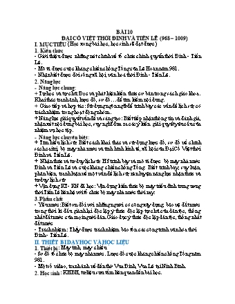 Kế hoạch bài dạy Lịch sử và Địa lí Lớp 7 (Kết nối tri thức) - Bài 10: Đại Cồ Việt thời Đinh và Tiền Lê (968-1009) - Trường THCS Nguyễn Chuyên Mỹ