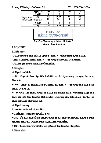 Kế hoạch bài dạy Mĩ thuật 7 (Cánh diều) - Bài 10: Tượng thú - Năm học 2023-2024 - Lê Thị Thanh Nga