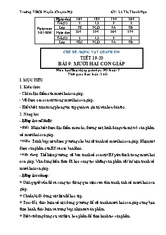 Kế hoạch bài dạy Mĩ thuật 7 (Cánh diều) - Bài 9: Mười hai con giáp - Năm học 2023-2024 - Lê Thị Thanh Nga