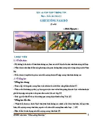Kế hoạch bài dạy Ngữ Văn 7 (Cánh diều) - Bài 10: Ghe xuồng Nam Bộ - Trường THCS Nguyễn Chuyên Mỹ
