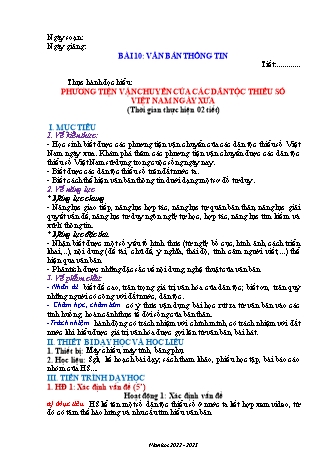 Kế hoạch bài dạy Ngữ Văn 7 (Cánh diều) - Bài 10: Phương tiện vận chuyển của các dân tộc thiểu số Việt nam ngày xưa - Năm học 2022-2023 - Trường THCS Nguyễn Chuyên Mỹ