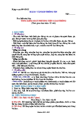Kế hoạch bài dạy Ngữ Văn 7 (Cánh diều) - Bài 10: Tổng kiểm soát phương tiện giao thông - Năm học 2022-2023 - Trường THCS Nguyễn Chuyên Mỹ