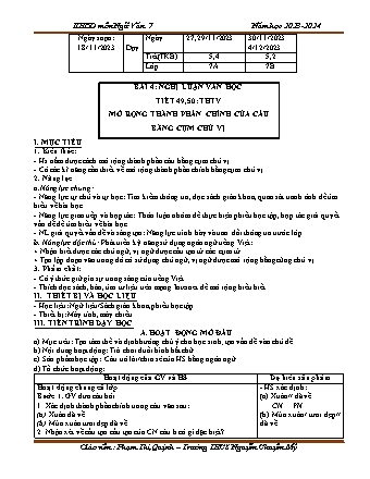 Kế hoạch bài dạy Ngữ Văn 7 (Cánh diều) - Bài 4: Mở rộng thành phần chính của câu bằng cụm chủ vị - Năm học 2023-2024 - Phạm Thị Quỳnh