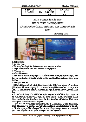 Kế hoạch bài dạy Ngữ Văn 7 (Cánh diều) - Bài 4: Thực hành đọc hiểu Sức hấp dẫn của tác phẩm hai vạn dặm dưới dấy biển - Năm học 2023-2024 - Phạm Thị Quỳnh