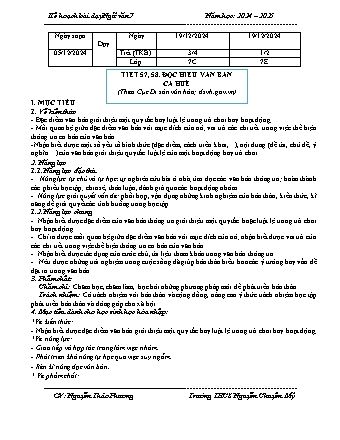 Kế hoạch bài dạy Ngữ Văn 7 (Cánh diều) - Bài 5: Đọc hiểu văn bản Ca Huế - Năm học 2024-2025 - Nguyễn Thảo Phương