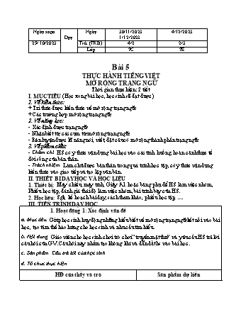 Kế hoạch bài dạy Ngữ Văn 7 (Cánh diều) - Bài 5: Thực hành tiếng việt Mở rộng trạng ngữ - Năm học 2024-2025 - Trường THCS Nguyễn Chuyên Mỹ
