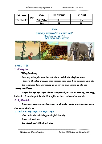 Kế hoạch bài dạy Ngữ Văn 7 (Cánh diều) - Bài 6: Truyện ngụ ngôn và tục ngữ. Đọc hiểu văn bản Ếch ngồi đáy giếng - Năm học 2023-2024 - Nguyễn Thảo Phương