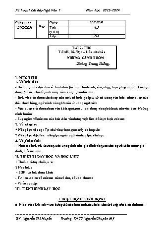 Kế hoạch bài dạy Ngữ Văn 7 (Cánh diều) - Bài 7: Đọc hiểu văn bản Những cánh buồm - Năm học 2023-2024 - Nguyễn Thị Huyền