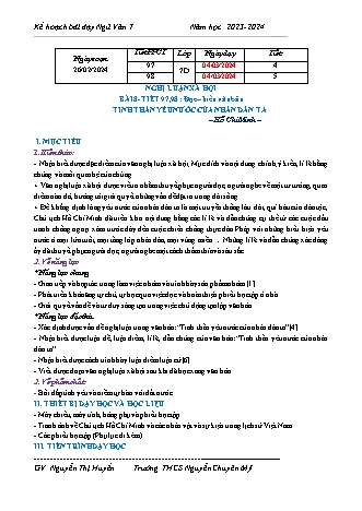 Kế hoạch bài dạy Ngữ Văn 7 (Cánh diều) - Bài 8: Đọc hiểu văn bản Tinh thần yêu nước của nhân dân ta - Năm học 2023-2024 - Nguyễn Thị Huyền