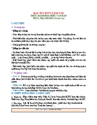 Kế hoạch bài dạy Ngữ Văn 7 (Cánh diều) - Bài 9: Tùy bút và tản văn. Thực hành đọc hiểu văn bản trưa tha hương - Trường THCS Nguyễn Chuyên Mỹ