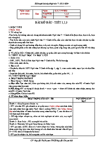 Kế hoạch bài dạy Ngữ Văn 7 (Cánh diều) - Bài mở đầu - Năm học 2023-2024 - Nguyễn Thu Huyền