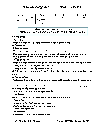 Kế hoạch bài dạy Ngữ Văn 7 (Cánh diều) - Bài: Mở rộng thành phần chính của câu bằng cụm chủ vị - Năm học 2024-2025 - Nguyễn Thảo Phương