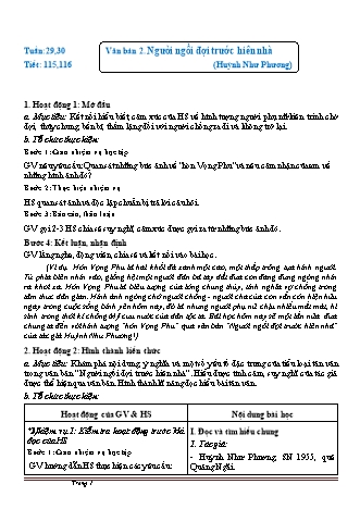 Kế hoạch bài dạy Ngữ Văn 7 (Cánh diều) - Tuần 29+30 - Bài: Người ngồi đợi trước hiên nhà - Trường THCS Nguyễn Chuyên Mỹ