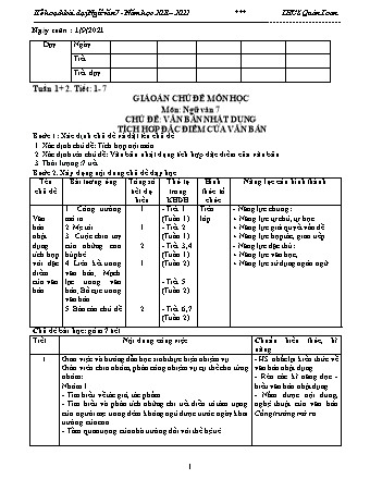 Kế hoạch bài dạy Ngữ văn 7 - Học kì 1 - Năm học 2021-2022 - Trường THCS Quán Toan