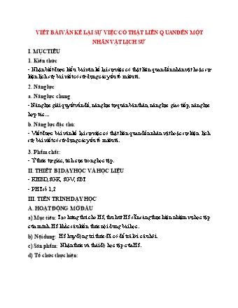 Kế hoạch bài dạy Ngữ văn 7 (Kết nối tri thức) - Viết bài văn kể lại việc có thật liên quan đến một nhân vật lịch sử