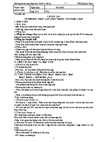 Kế hoạch bài dạy Ngữ văn 7 - Tuần 23 - Năm học 2021-2022 - Trường THCS Quán Toan