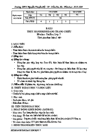 Kế hoạch bài dạy Tin học 7 (Cánh diều) - Bài 13: Thực hành định dạng trang chiếu - Năm học 2023-2024 - Trần Thu Hà