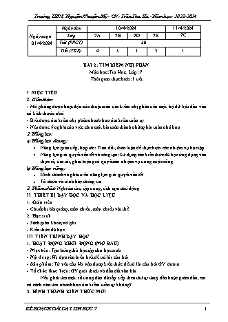 Kế hoạch bài dạy Tin học 7 (Cánh diều) - Bài 2: Tìm kiếm nhị phân - Năm học 2023-2024 - Trần Thu Hà