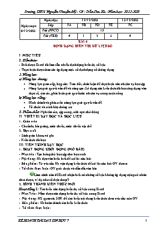 Kế hoạch bài dạy Tin học 7 (Cánh diều) - Bài 4: Định dạng hiển thị dữ liệu số - Năm học 2022-2023 - Trần Thu Hà