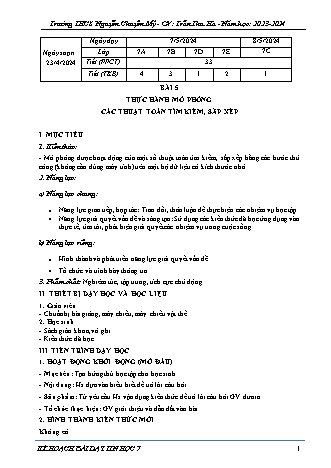 Kế hoạch bài dạy Tin học 7 (Cánh diều) - Bài 5: Thực hành mô phỏng các thuật toán tìm kiếm, sắp xếp - Năm học 2023-2024 - Trần Thu Hà