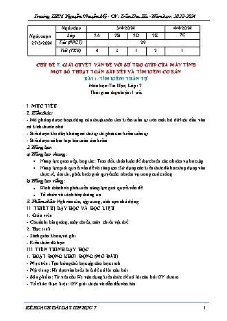 Kế hoạch bài dạy Tin học 7 (Cánh diều) - Chủ đề F - Bài 1: Tìm kiếm tuần tự - Năm học 2023-2024 - Trần Thu Hà