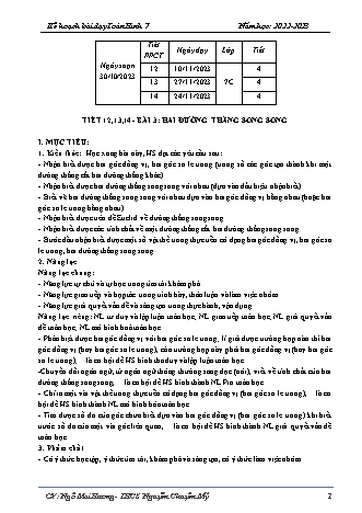Kế hoạch bài dạy Toán 7 (Cánh diều) - Bài 3: Hai đường thẳng song song - Năm học 2022-2023 - Ngô Mai Hương