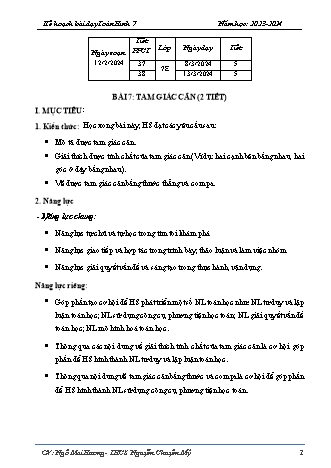 Kế hoạch bài dạy Toán 7 (Cánh diều) - Bài 7: Tam giác cân - Năm học 2023-2024 - Ngô Mai Hương