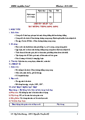 Kế hoạch bài dạy Toán 7 (Cánh diều) - Chuyên đề ôn tập: Hai đường thẳng song song - Năm học 2023-2024 - Ngô Mai Hương