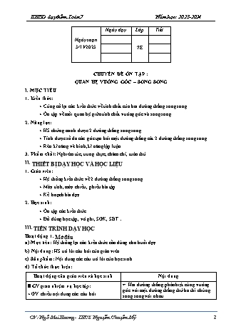 Kế hoạch bài dạy Toán 7 (Cánh diều) - Chuyên đề ôn tập: Quen hệ vuông góc, song song - Năm học 2023-2024 - Ngô Mai Hương