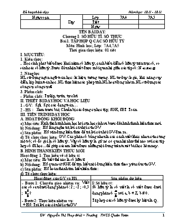 Kế hoạch bài dạy Toán 7 - Chương 1 - Bài 1: Tập hợp Q các số hữu tỷ - Năm học 2021-2022 - Nguyễn Thị Thùy Mùi