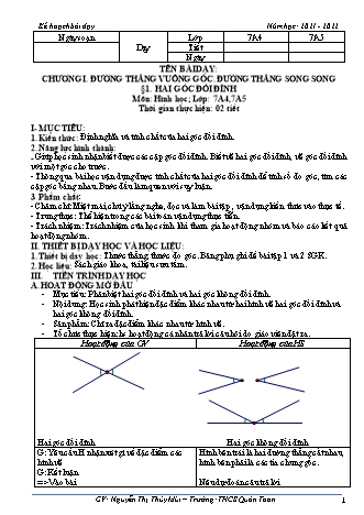 Kế hoạch bài dạy Toán 7 (Đại số) - Chương 1 - Năm học 2021-2022 - Nguyễn Thị Thùy Mùi