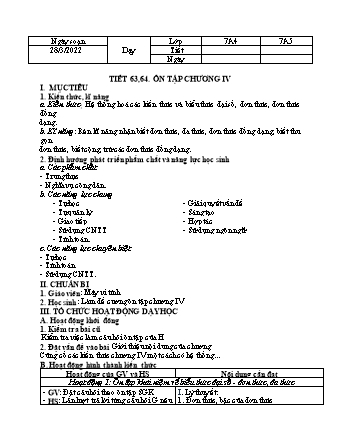 Kế hoạch bài dạy Toán 7 (Đại số) - Tuần 30+31 - Năm học 2021-2022 - Trường THCS Quán Toan