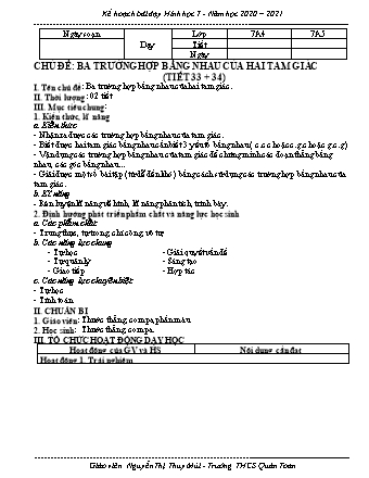 Kế hoạch bài dạy Toán 7 (Hình học) - Học kì 2 - Năm học 2020-2021 - Nguyễn Thị Thùy Mùi