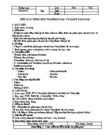 Kế hoạch bài dạy Toán 7 (Hình học) - Tuần 31-33 - Năm học 2021-2022 - Trường THCS Quán Toan